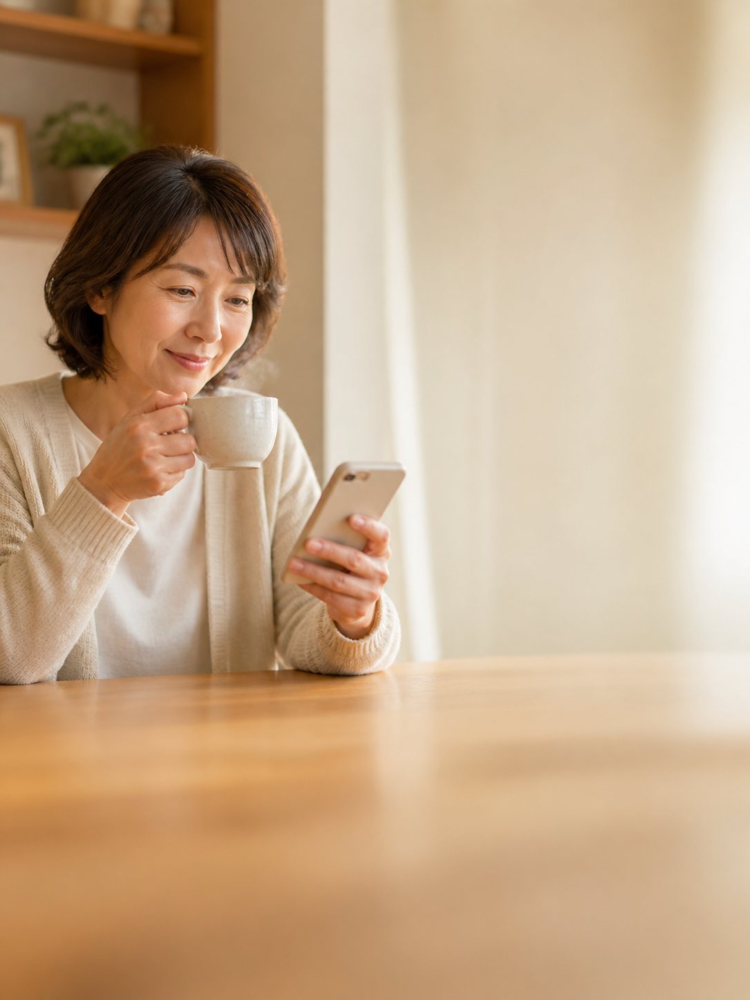 自宅でスマホを見ている様子